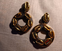 Load image into Gallery viewer, Handmade wood and cowrie hoops