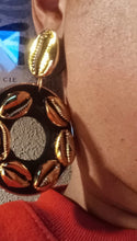 Load image into Gallery viewer, Handmade wood and cowrie hoops