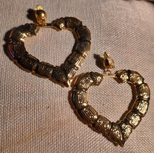Load image into Gallery viewer, Large clip on bamboo heart earrings