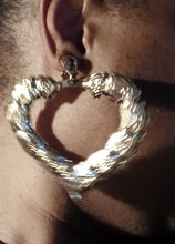 Load image into Gallery viewer, Large clip on bamboo heart earrings
