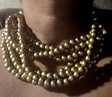 Load image into Gallery viewer, Handmade gold wood bead necklace set with clip on earrings