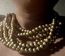 Load image into Gallery viewer, Handmade gold wood bead necklace set with clip on earrings