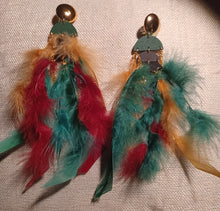 Load image into Gallery viewer, Handmade large clip on feather earrings