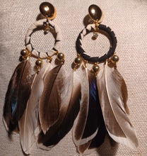 Load image into Gallery viewer, Handmade large clip on feather earrings