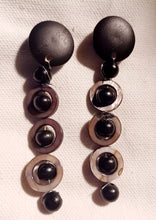 Load image into Gallery viewer, Handmade geometric abalone shell and wood clip on earrings
