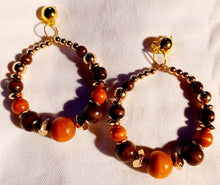 Load image into Gallery viewer, Handmade boho wood bead clip on hoops