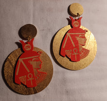 Load image into Gallery viewer, Handpainted Egyptian Queen Royalty Wooden Earrings pierced ears