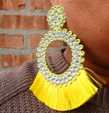 Load image into Gallery viewer, Extra large runway rhinestone tassel clip on earrings