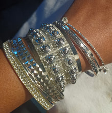 Load image into Gallery viewer, Set of 10 Chunky silver boho Bangles