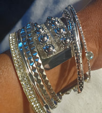 Load image into Gallery viewer, Set of 10 Chunky silver boho Bangles