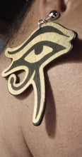 Load image into Gallery viewer, Extra large wooden eye of horus clip on earrings