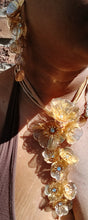 Load image into Gallery viewer, Runway glam filigree metal gold flower necklace and earrings set (clip on earrings)