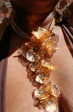 Load image into Gallery viewer, Runway glam filigree metal gold flower necklace and earrings set (clip on earrings)