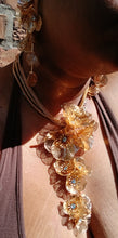 Load image into Gallery viewer, Runway glam filigree metal gold flower necklace and earrings set (clip on earrings)