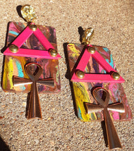 Load image into Gallery viewer, Abstract Handpainted Ankh Pyramid and Pharaoh Earrings Kargo Fresh