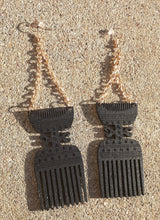 Load image into Gallery viewer, Adinkra symbol Afro Pick Earrings Kargo Fresh