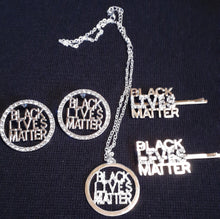 Load image into Gallery viewer, Afrocentric Black Lives Matter Rhineston Earrings Necklace and Hair Clips Set Kargo Fresh