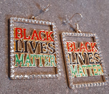 Load image into Gallery viewer, Afrocentric Rhinestone Black Lives Matter Earrings Kargo Fresh