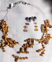 Load image into Gallery viewer, Beautiful boho hand blown glass bead necklace and clip on earrings Kargo Fresh