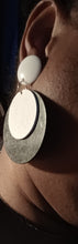 Load image into Gallery viewer, Black and white wood and acrylic clip on earrings Kargo Fresh
