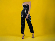 Load image into Gallery viewer, Black faux patent leather Sweetheart Jumpsuit M Kargo Fresh