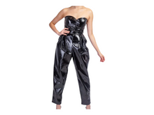 Load image into Gallery viewer, Black faux patent leather Sweetheart Jumpsuit M Kargo Fresh