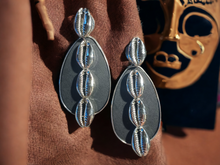 Load image into Gallery viewer, Chunky handmade Natural Wood and cowrie Earrings Kargo Fresh