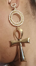 Load image into Gallery viewer, Clip on Gold Metal and Rhinestone Ankh Clip On Earrings Kargo Fresh