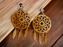 Load image into Gallery viewer, Clip on Wooden dream catcher earrings Kargo Fresh