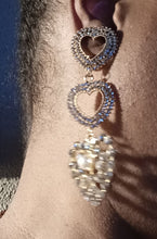 Load image into Gallery viewer, Clip on rhinestone heart earrings handmade 4 inch Kargo Fresh