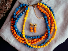 Load image into Gallery viewer, Colorful multi strand necklace and clip on earrings Kargo Fresh
