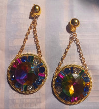 Load image into Gallery viewer, Colorful rhinestone medallion clip on earrings Kargo Fresh