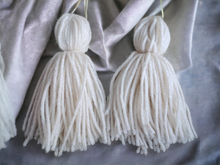 Load image into Gallery viewer, Extra Large Handmade Yarn Tassel Earrings off white Kargo Fresh
