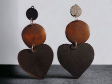 Load image into Gallery viewer, Extra large Handmade Wooden heart clip on earrings Kargo Fresh