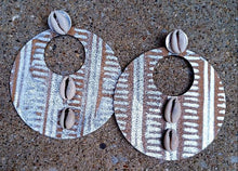Load image into Gallery viewer, Extra large Wooden Hoop and Cowrie Shell Earrings Kargo Fresh
