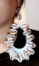 Load image into Gallery viewer, Extra large Wooden Square Hoop and Cowrie Shell Earrings Kargo Fresh