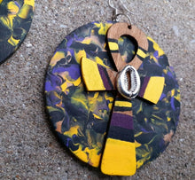 Load image into Gallery viewer, Extra large abstract handpainted handmade wooden Ankh Earrings Kargo Fresh