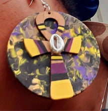 Load image into Gallery viewer, Extra large abstract handpainted handmade wooden Ankh Earrings Kargo Fresh