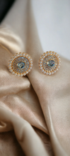 Load image into Gallery viewer, Faux pearl and rhinestone medallion stud earrings Kargo Fresh