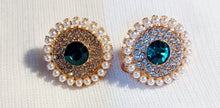 Load image into Gallery viewer, Faux pearl and rhinestone medallion stud earrings Kargo Fresh