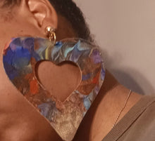 Load image into Gallery viewer, Giant Abstract Handpainted Wooden Heart Clip on Earrings Kargo Fresh