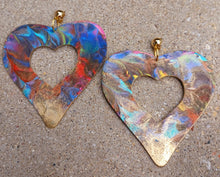 Load image into Gallery viewer, Giant Abstract Handpainted Wooden Heart Clip on Earrings Kargo Fresh