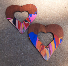 Load image into Gallery viewer, Giant Abstract Handpainted Wooden Heart Earrings Kargo Fresh