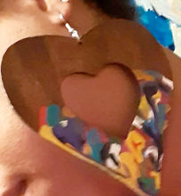 Load image into Gallery viewer, Giant Abstract Handpainted Wooden Heart Earrings Kargo Fresh