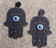 Load image into Gallery viewer, Hamsa Wooden Earrings Kargo Fresh