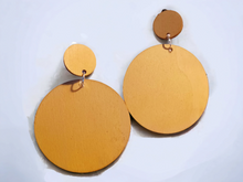 Load image into Gallery viewer, Hand dyed with Black Tea Natural wooden disc earrings Kargo Fresh
