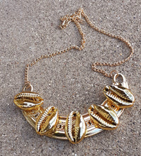 Load image into Gallery viewer, Handmade Golden Cowrie Shell and Metal Queens Collar an Kargo Fresh