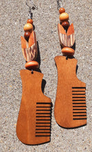 Load image into Gallery viewer, Handmade Natural Wood Afro Comb Earrings Kargo Fresh