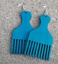 Load image into Gallery viewer, Handmade Natural Wood Afro Pick Earrings Kargo Fresh