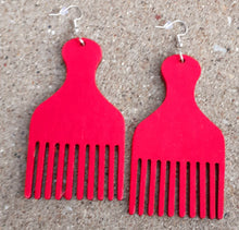 Load image into Gallery viewer, Handmade Natural Wood Afro Pick Earrings Kargo Fresh